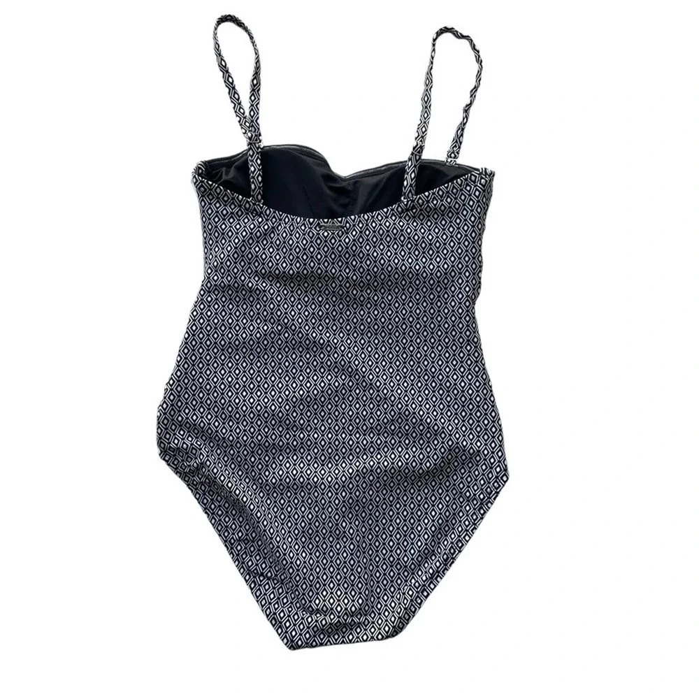 DKNY Swimsuit One Piece Black White Geo Small Bandeau UPF SPF Stretch Straps - Picture 4 of 7